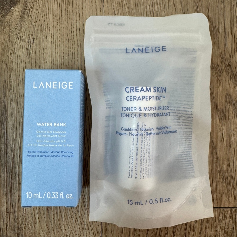 Laneige Water Bank Cleanser 10ml & Cream Skin Cerapeptide Toner 15ml Travel Set - Picture 2 of 3